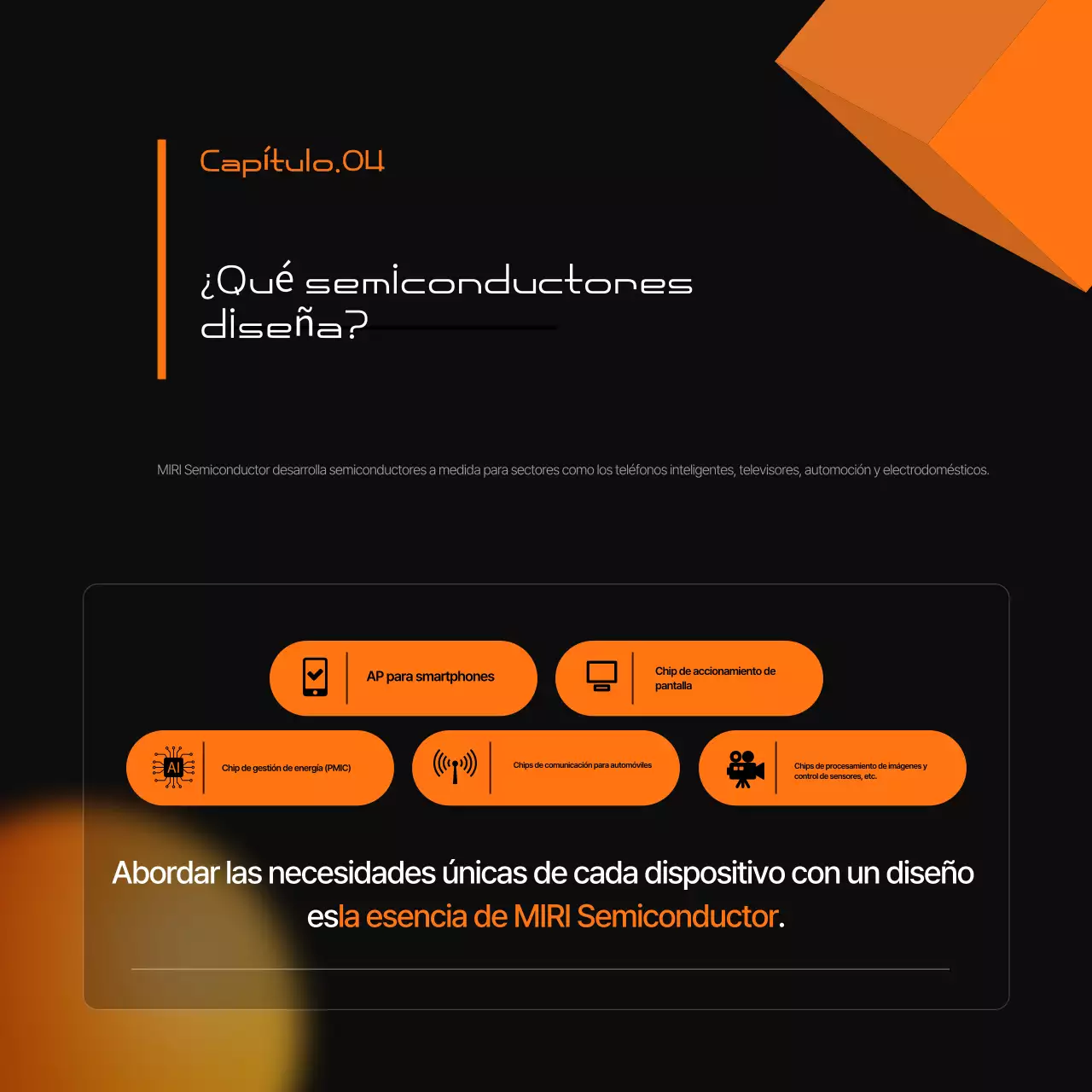 Una moderna promoción de la industria de semiconductores en negro y naranja.