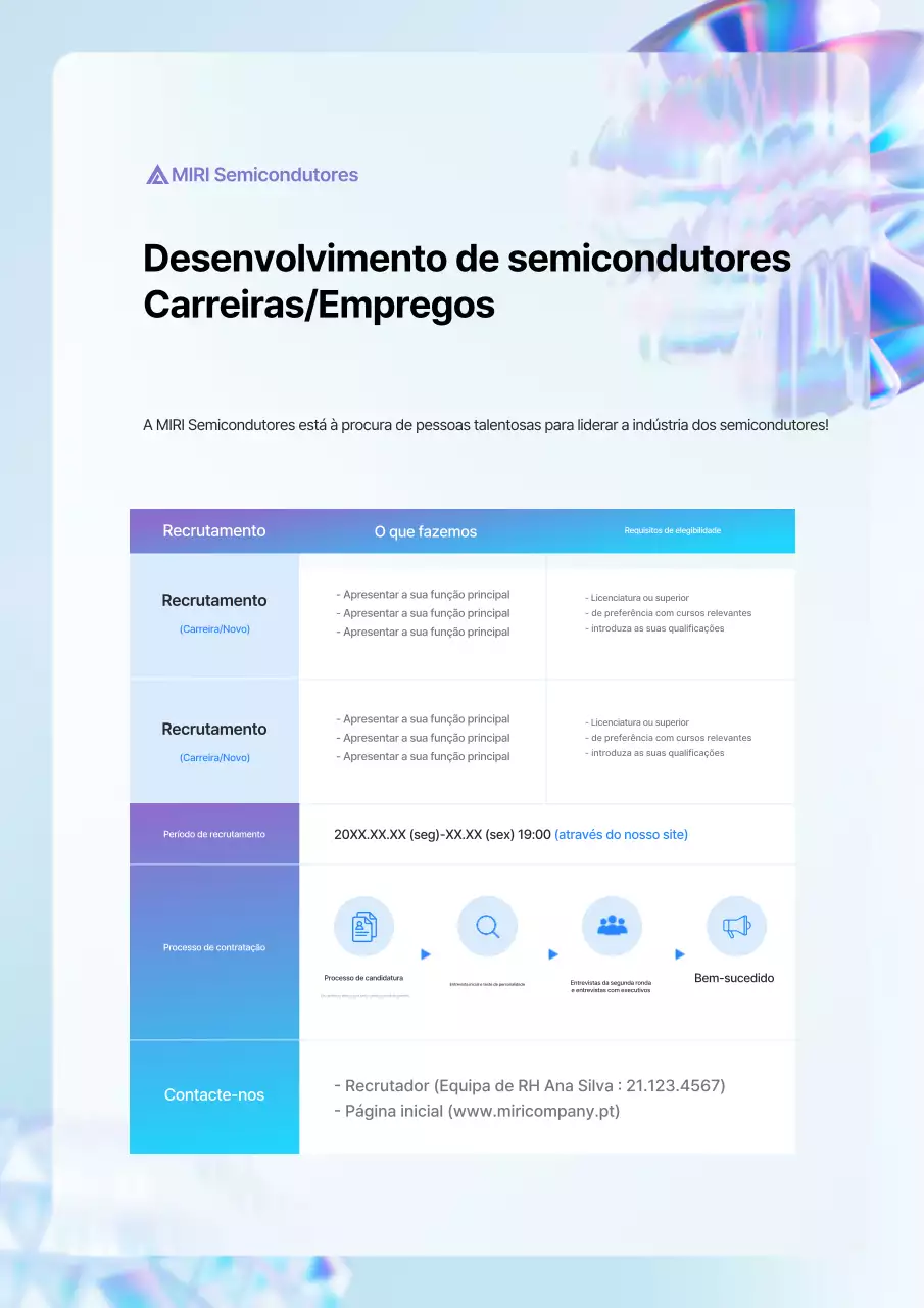 Anúncio de recrutamento de uma empresa de semicondutores azul-celeste e limpa