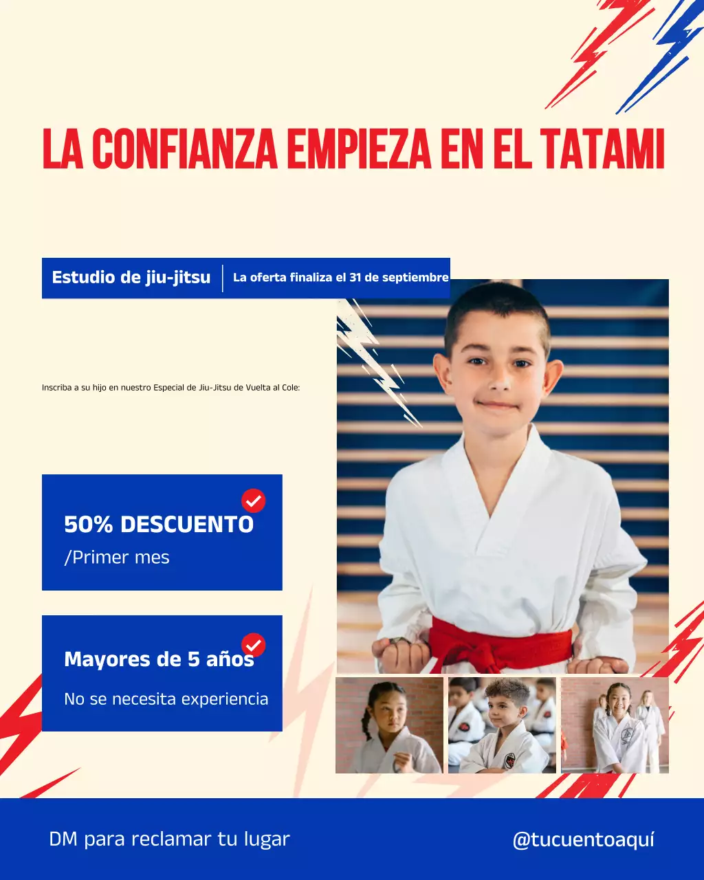 Publicación de Instagram de un anuncio de artes marciales modernas en beige