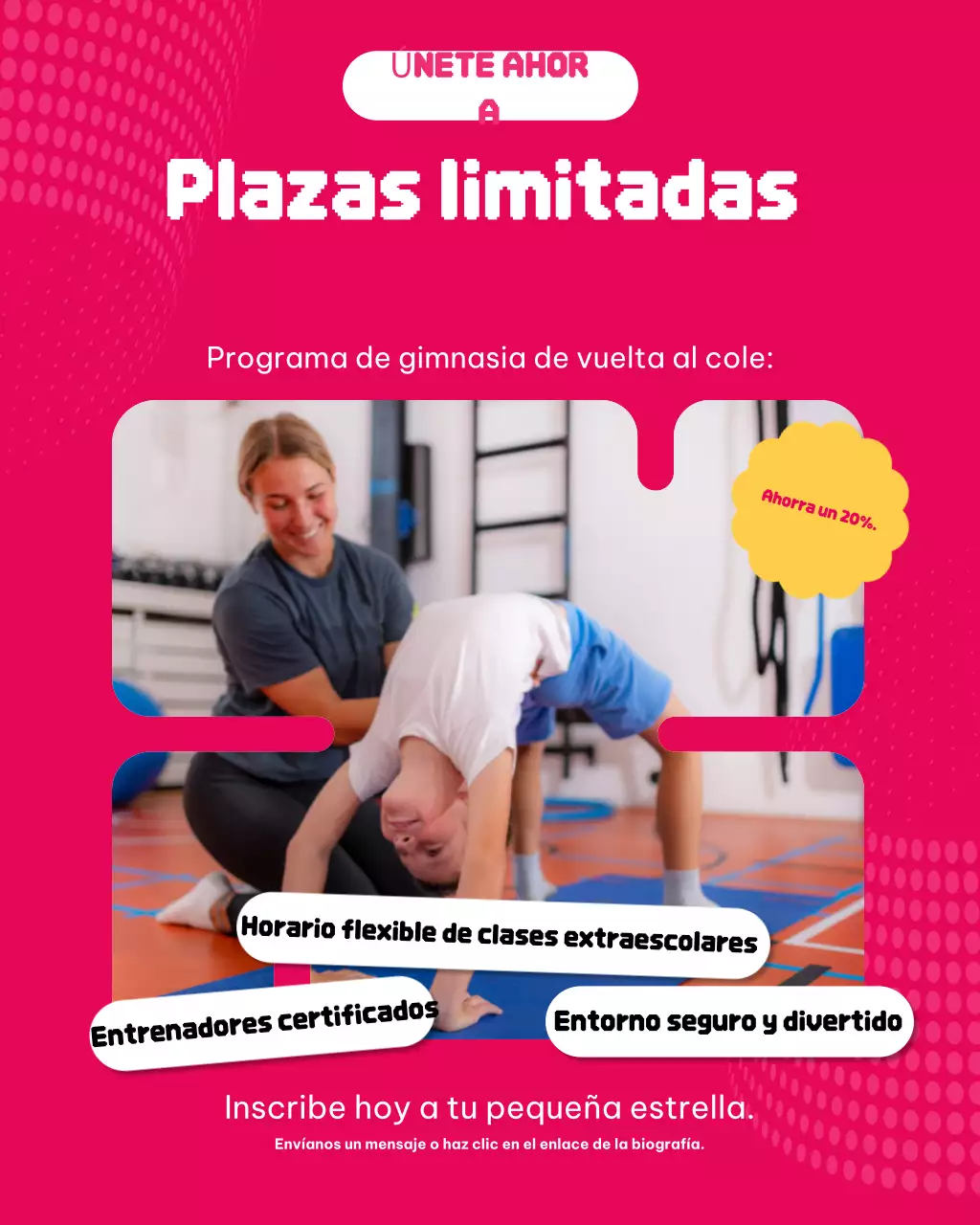 Publicación de Instagram de promoción de gimnasia moderna rosa