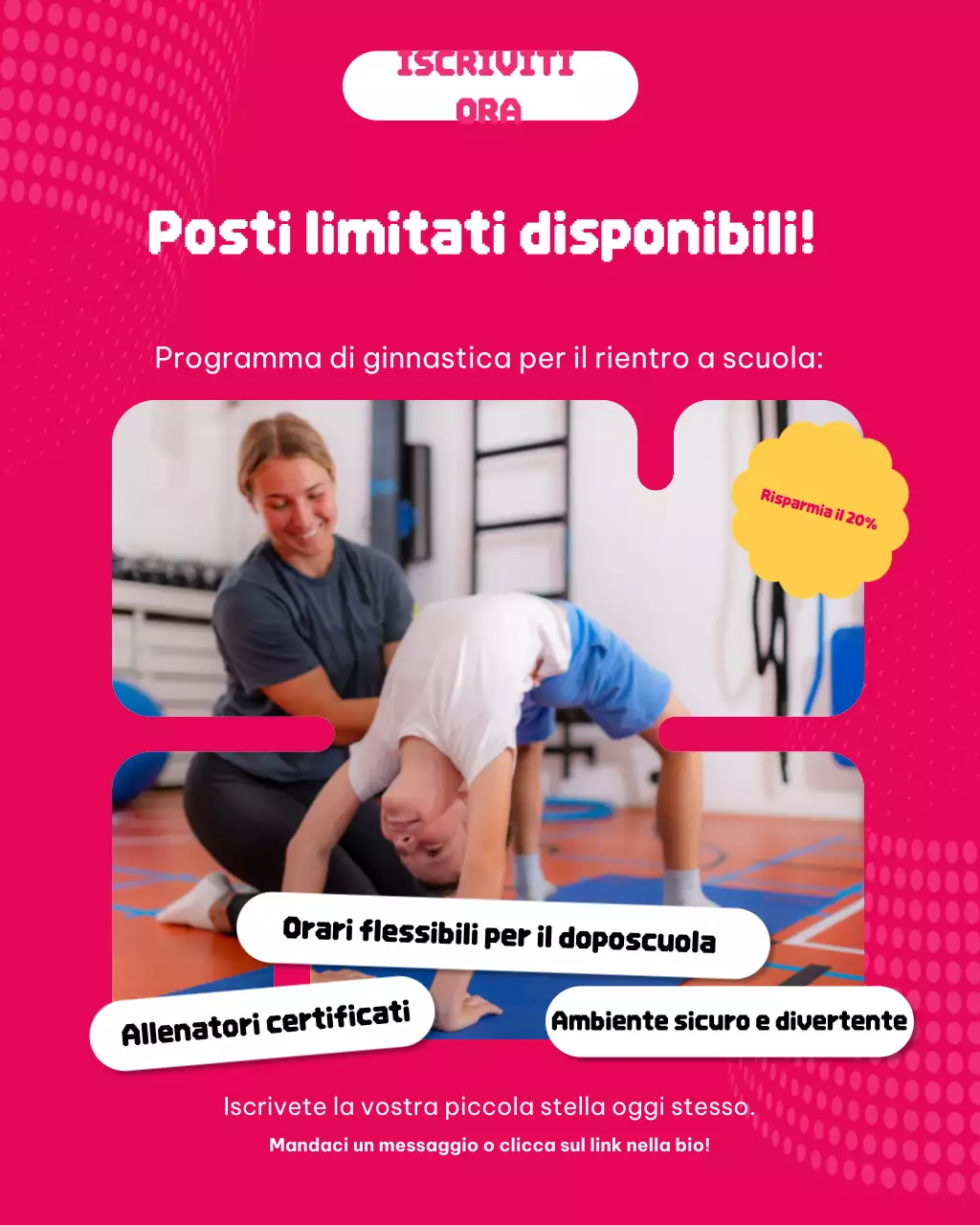Post di Instagram sulla promozione della ginnastica moderna rosa
