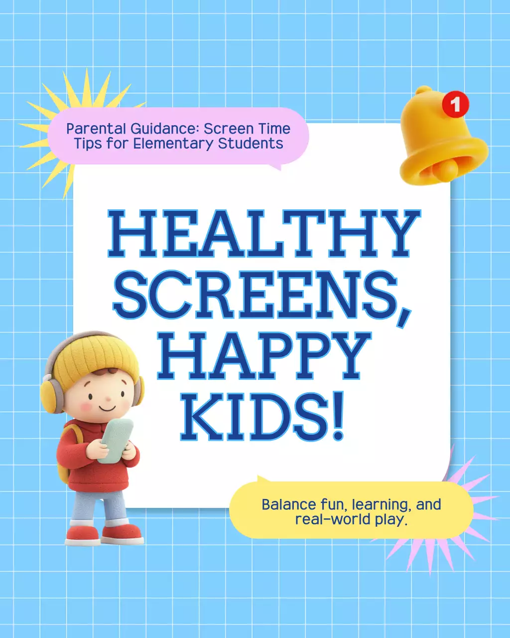 Blue Playful Screen Time Guide Instagram Post