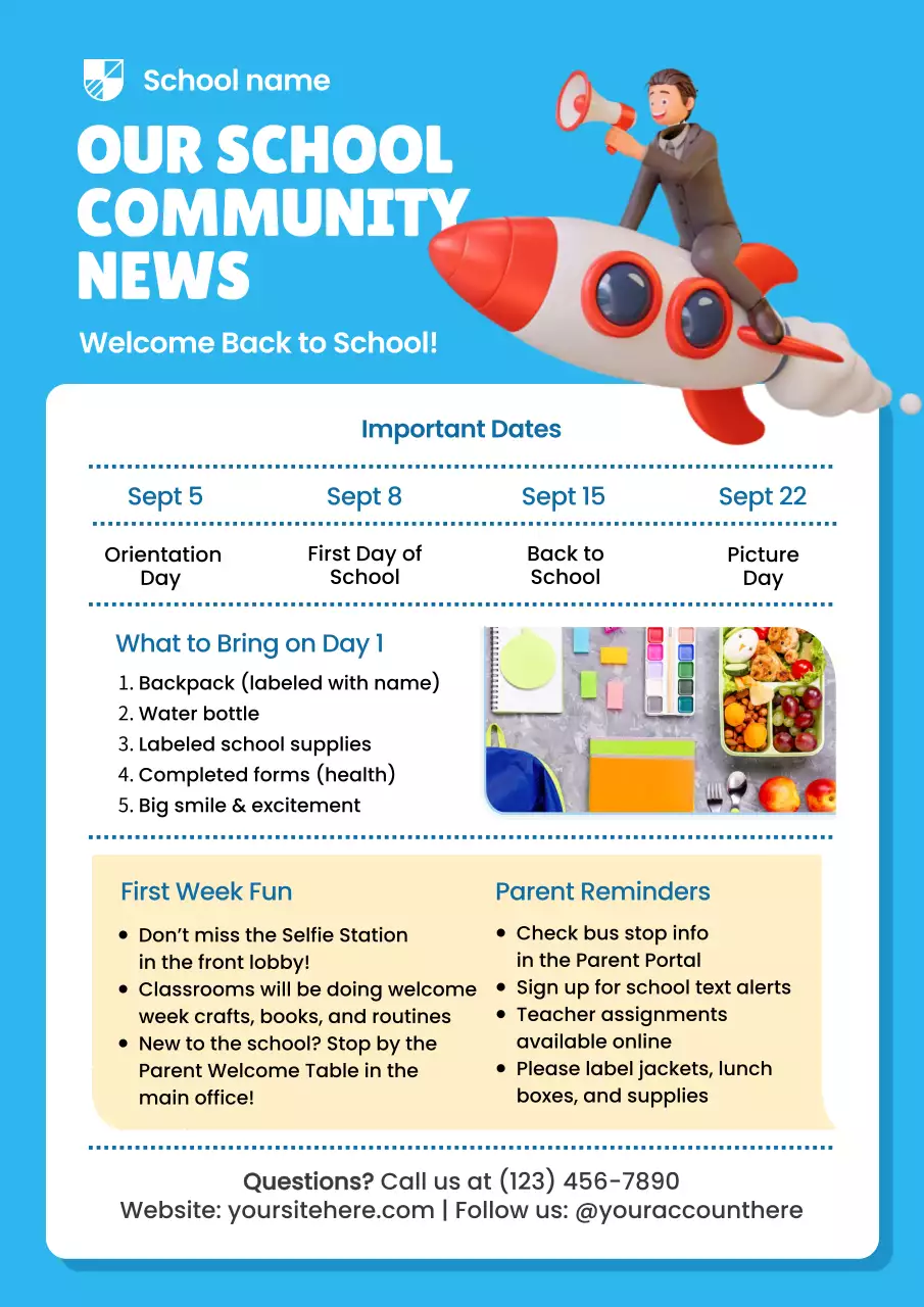 Blue Modern School Newsletter Announcement Poster