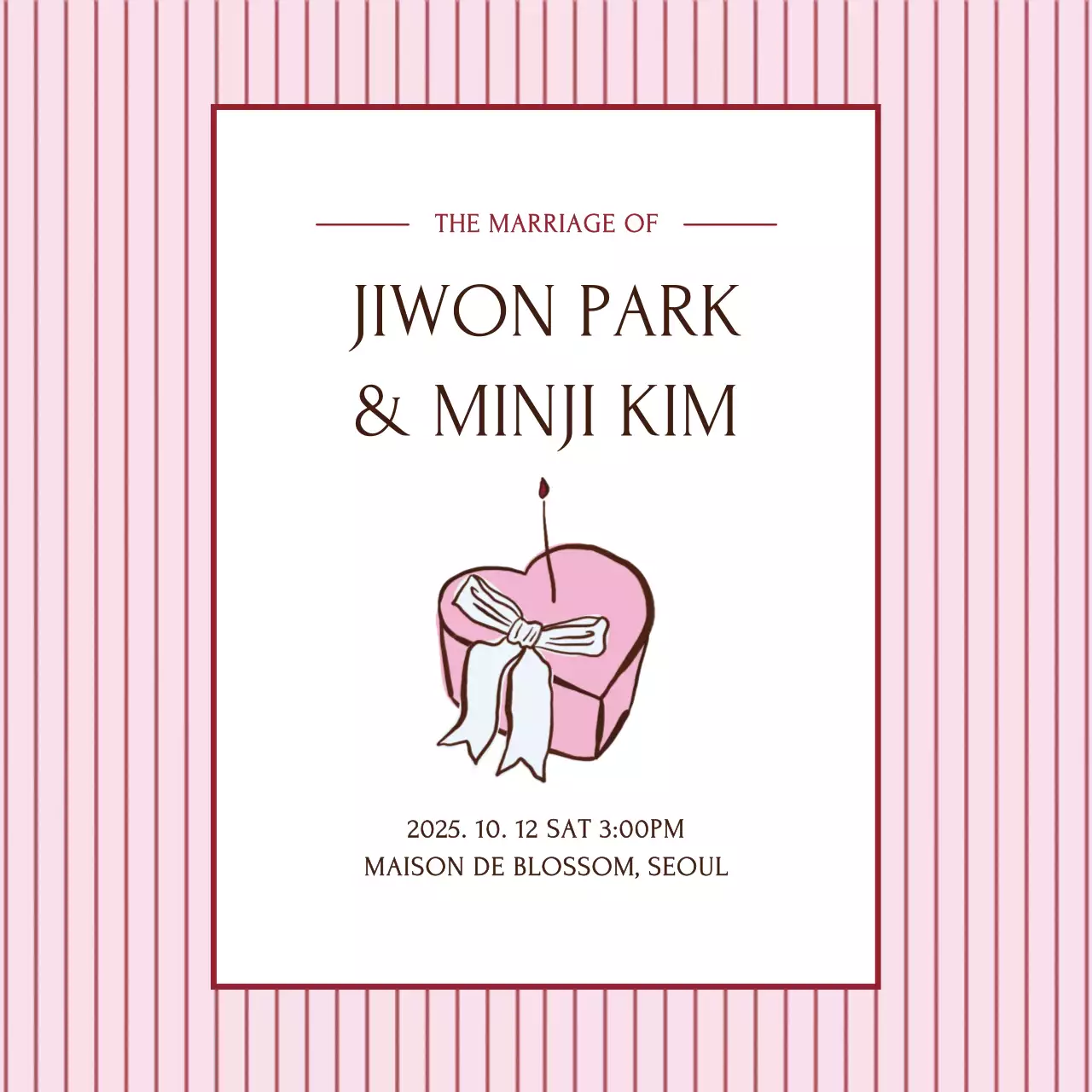 핑크 심플 결혼 초대장