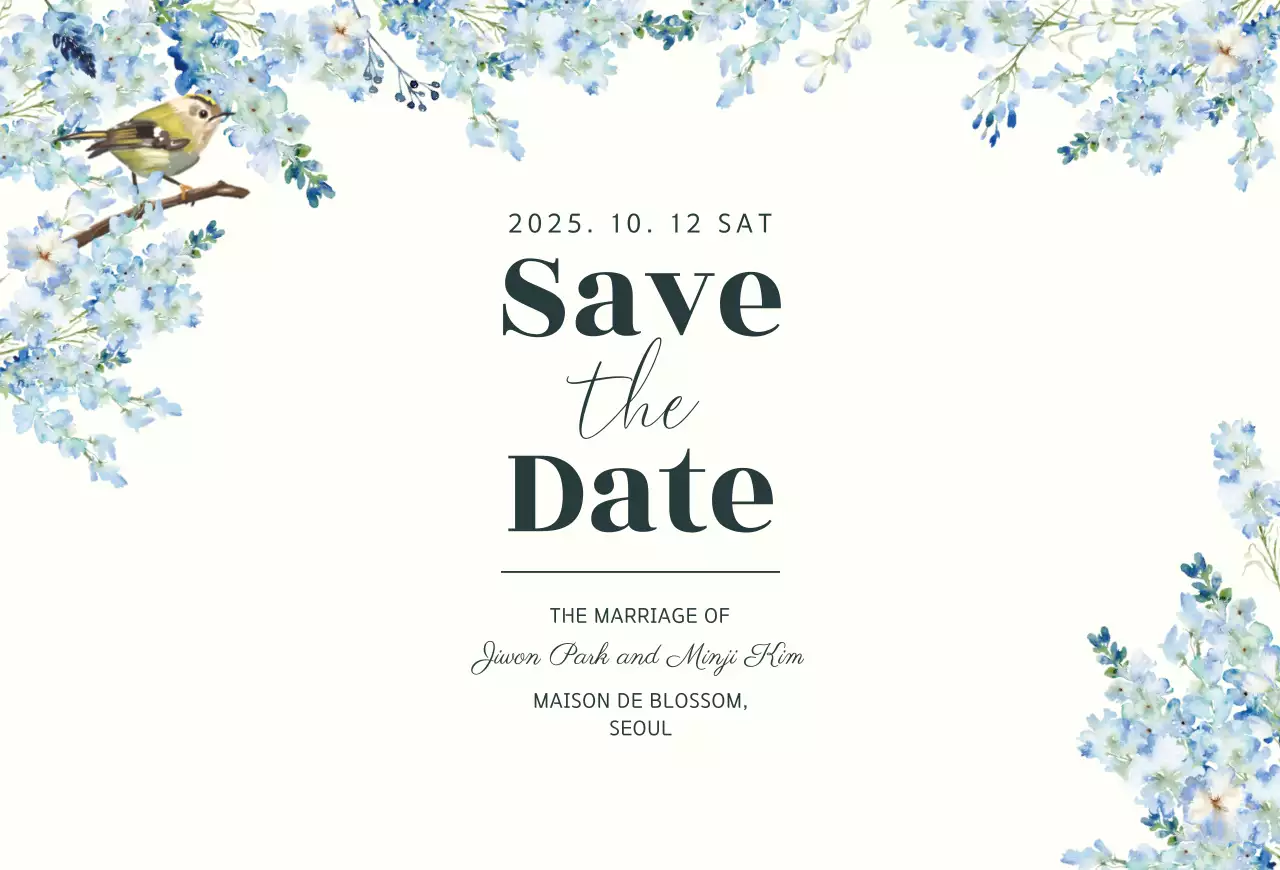 하늘색 우아한 결혼 초대장