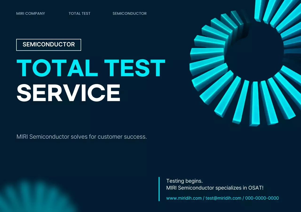 Warna biru tua dan biru langit mempromosikan perusahaan semikonduktor modern.