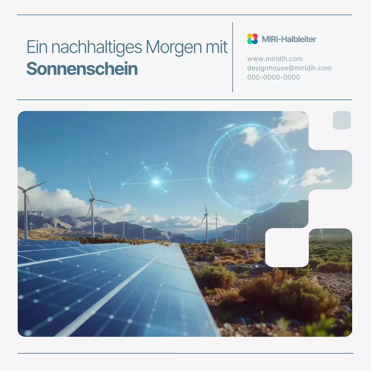 Einfache, umweltfreundliche Solarwerbung in Weiß und Himmelblau