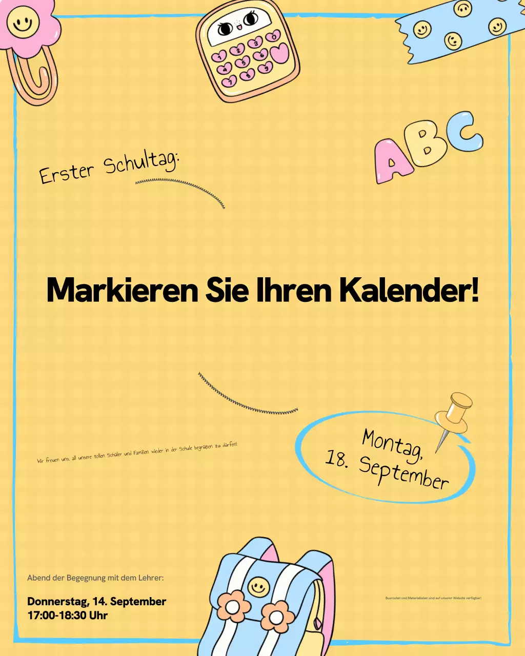 Grauer, verspielter Instagram-Beitrag zur Schulankündigung