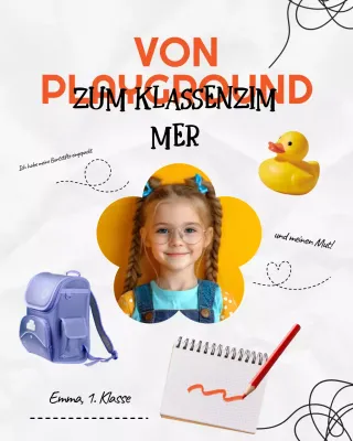 Graublauer verspielter Instagram-Beitrag zur Schulankündigung