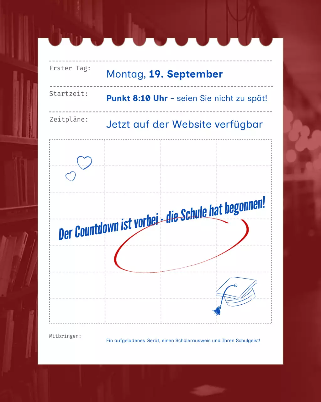 Braun Grau Blau Klassische Schulankündigung Instagram Post