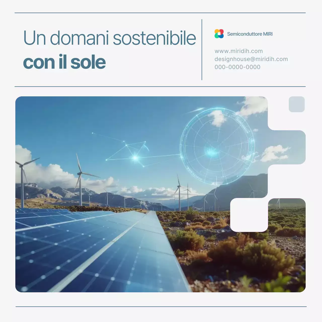 Promozione solare semplice ed ecologica in bianco e azzurro cielo