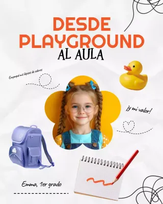 Publicación de Instagram del anuncio de la escuela lúdica gris azul