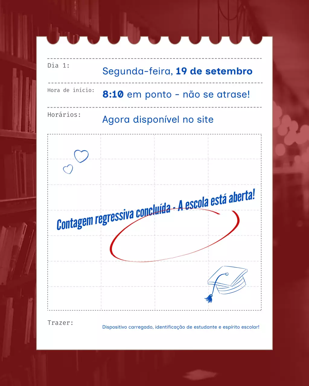 Anúncio escolar clássico marrom cinza azul no Instagram