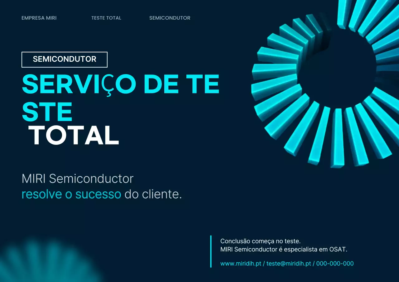 As cores azul-marinho e azul-celeste promovem uma empresa de semicondutores moderna.