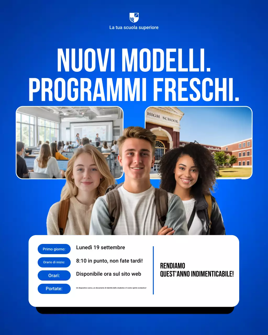 Annuncio della Blue Modern School su Instagram