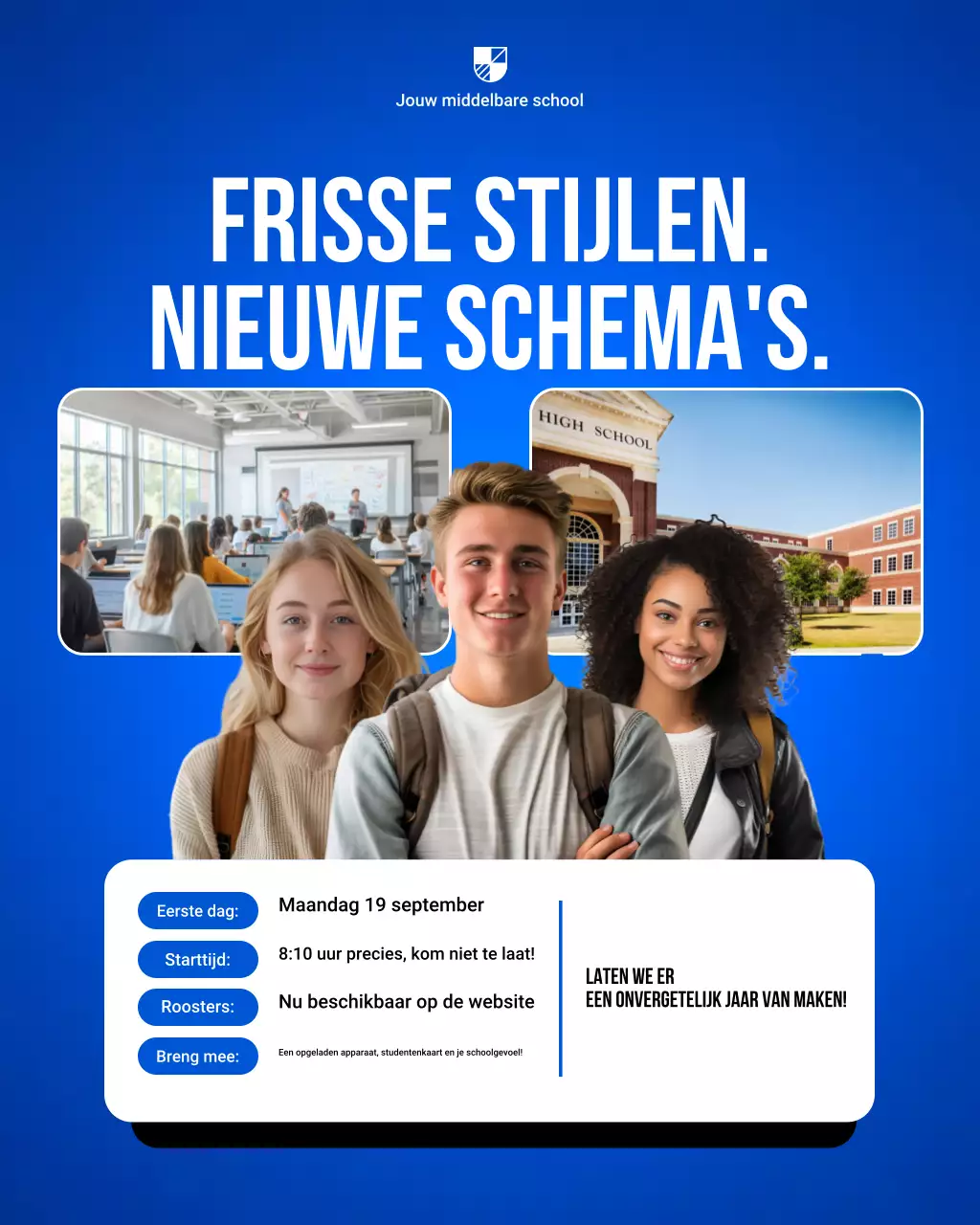 Instagram-bericht over de aankondiging van de Blue Modern School