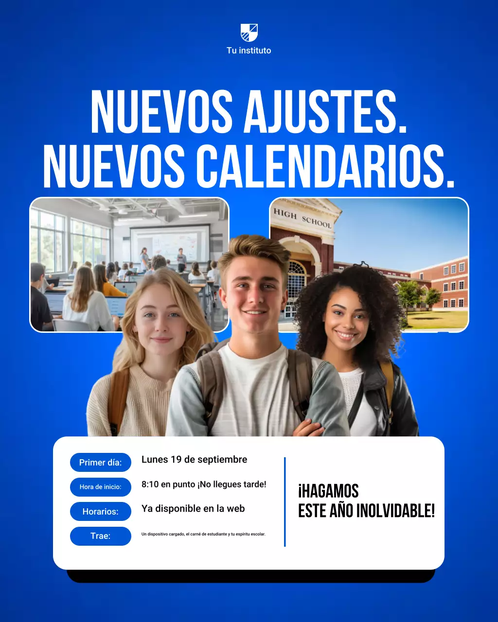 Publicación de Instagram del anuncio de la Escuela Moderna Azul