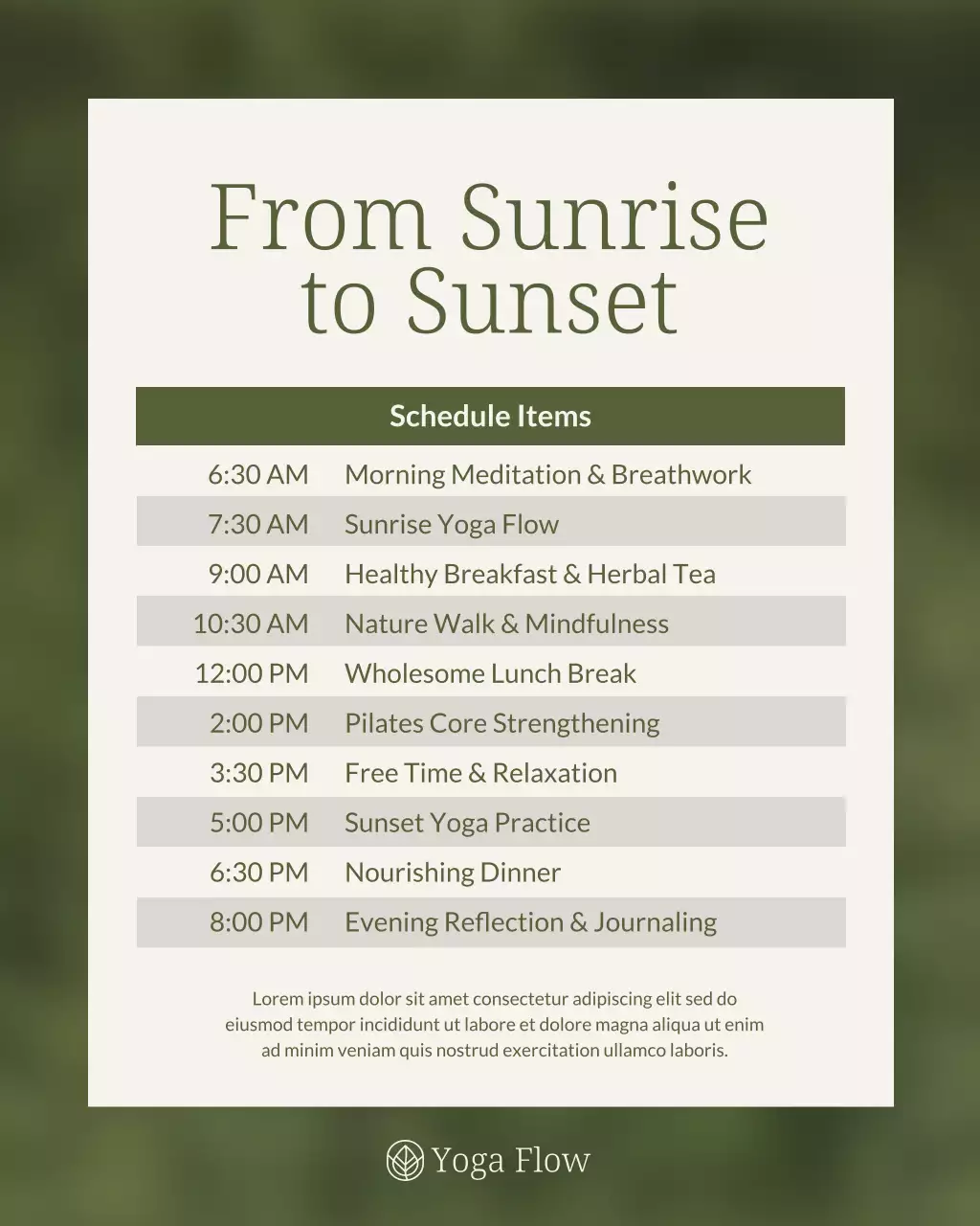 green minimal wellness schedule