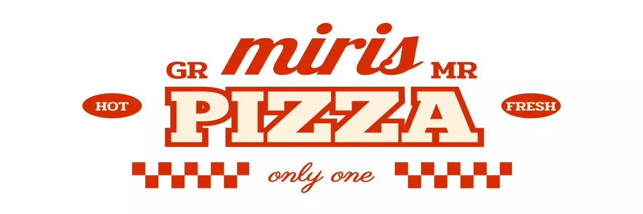 ヴィンテージ感のあるピザ屋のロゴが入った一列型のエプロンデザイン。