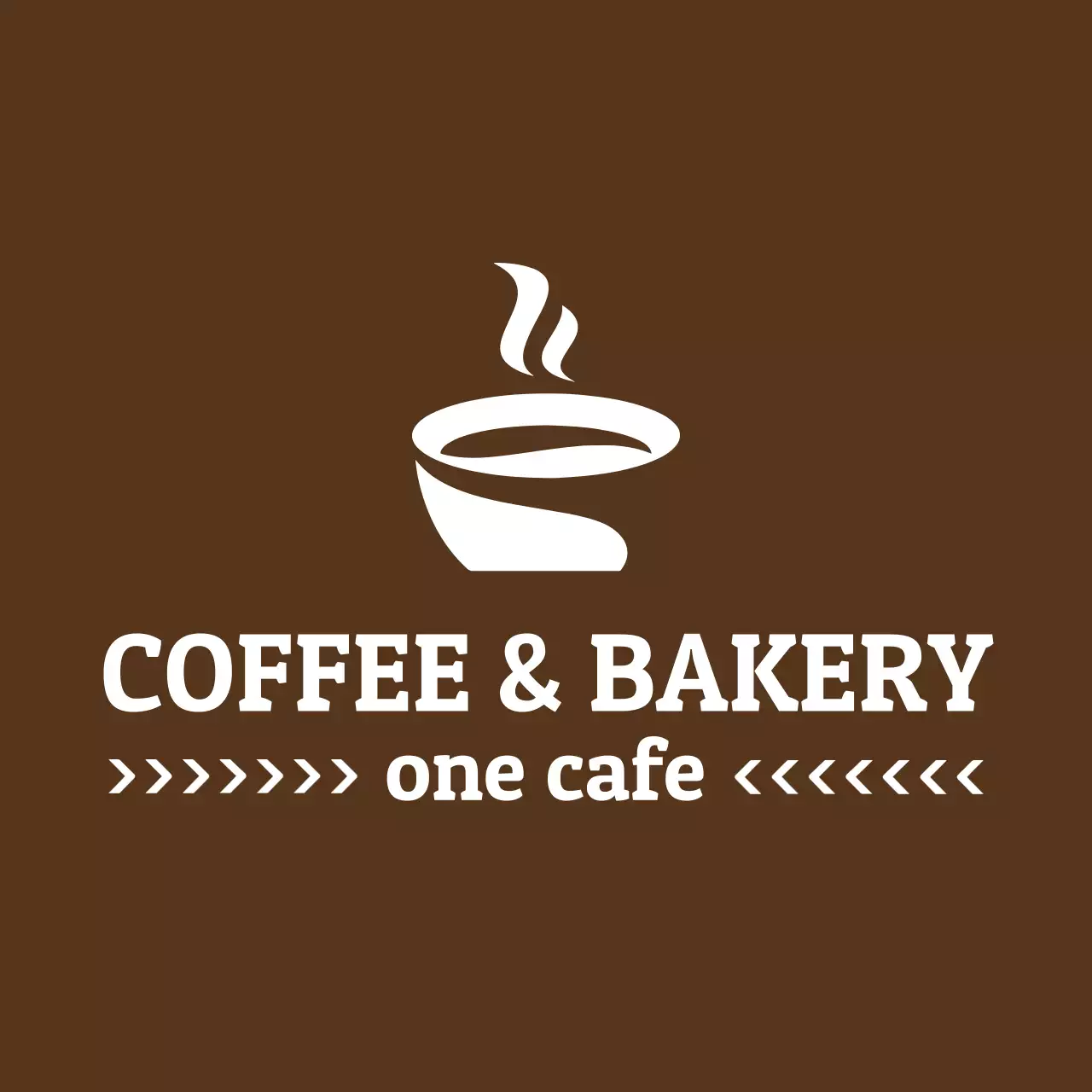 コーヒーカップのイラストロゴが入った茶色のカフェ名が書かれたロゴ型エプロンデザイン。