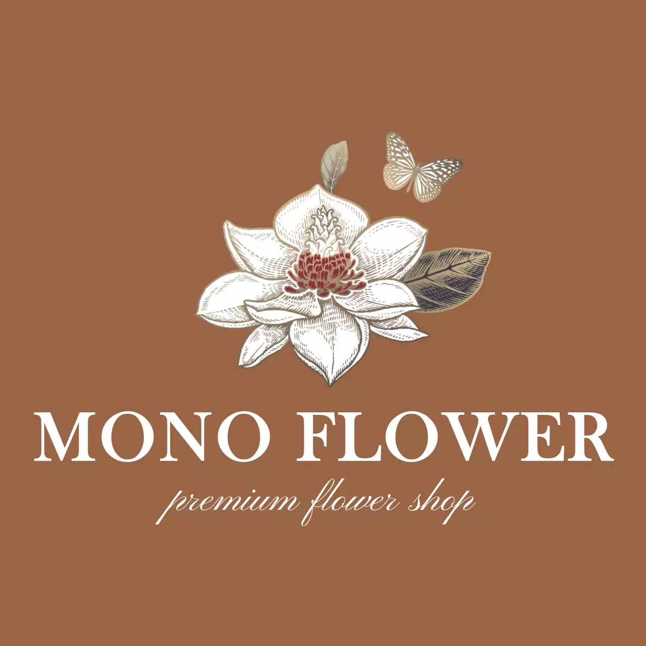 黒の感性的な花と蝶のイラストシンボルロゴスタイルの花屋さんスタッフ用・体験用