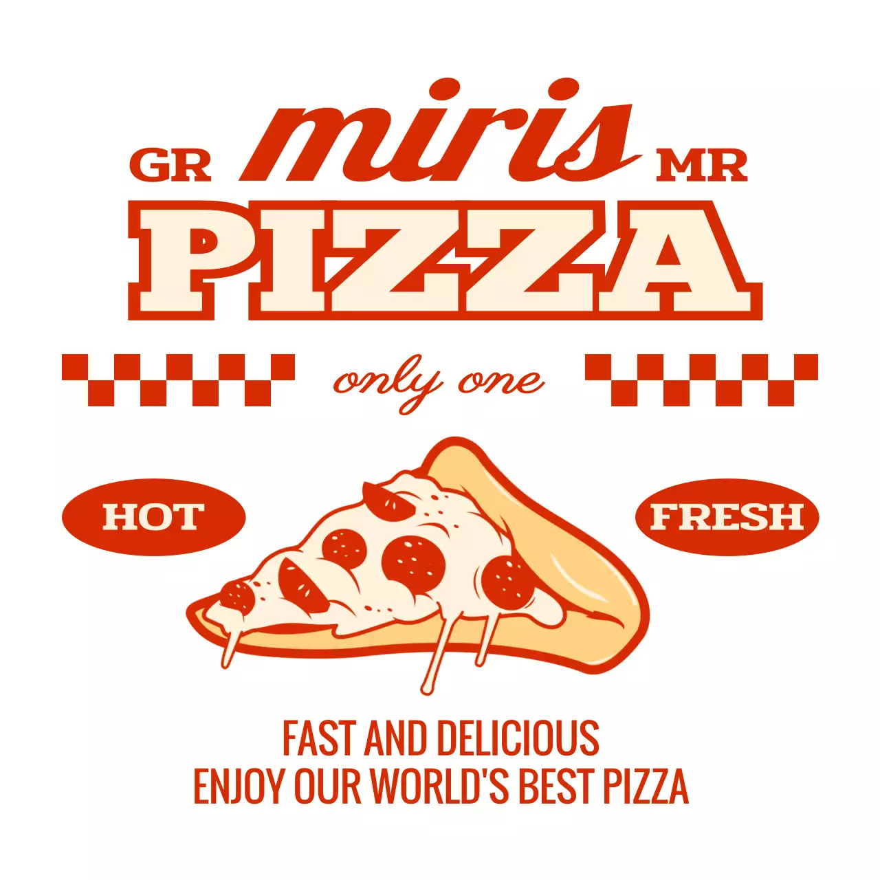 ヴィンテージピザのイラストが入ったピザ屋のロゴ型エプロンデザイン