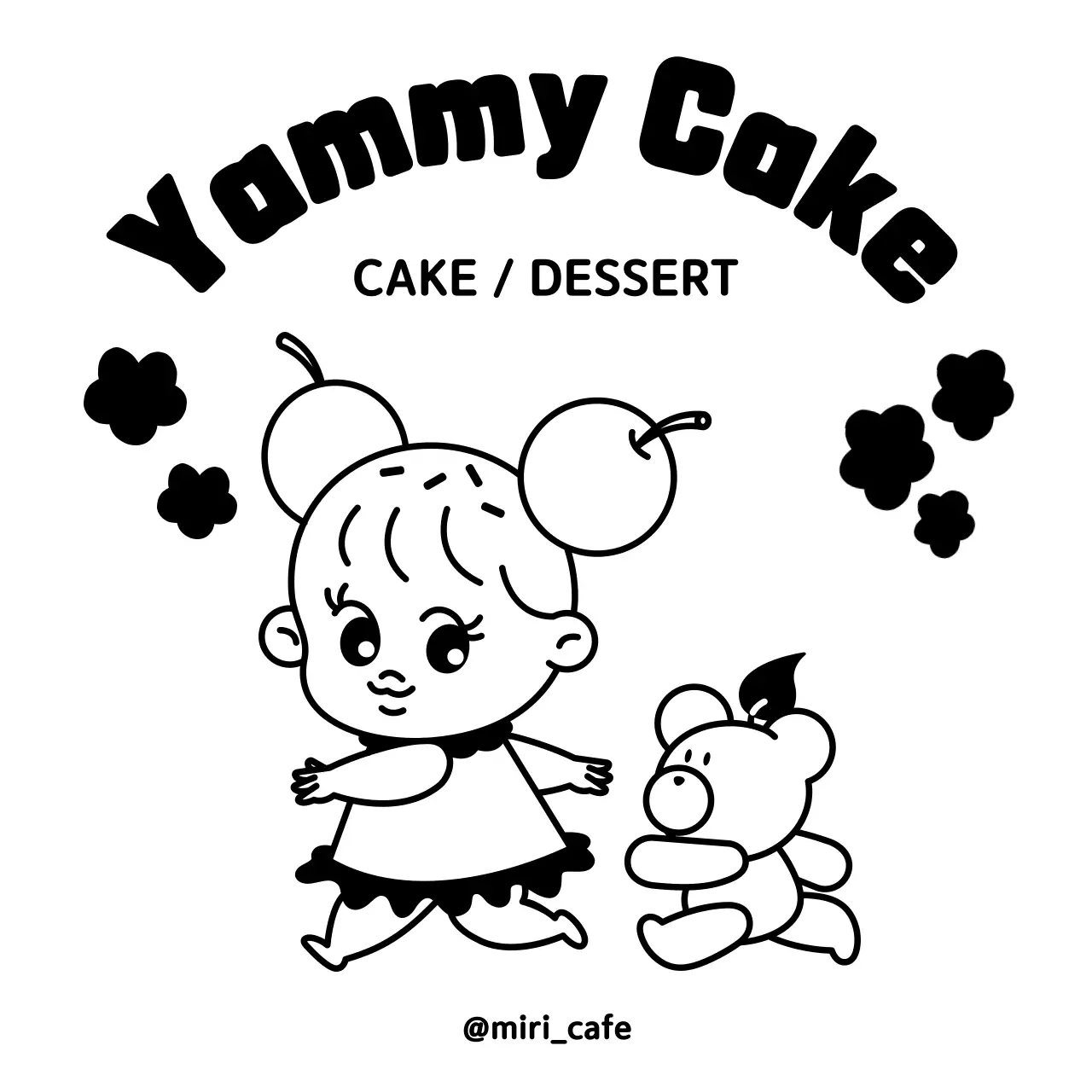 黒のかわいい女の子とクマのイラストが描かれた手作りレタリングケーキ屋さんデザイン