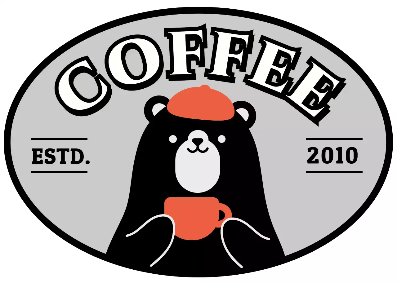 ブラックオレンジレトロかわいいカフェロゴのカフェ用帽子