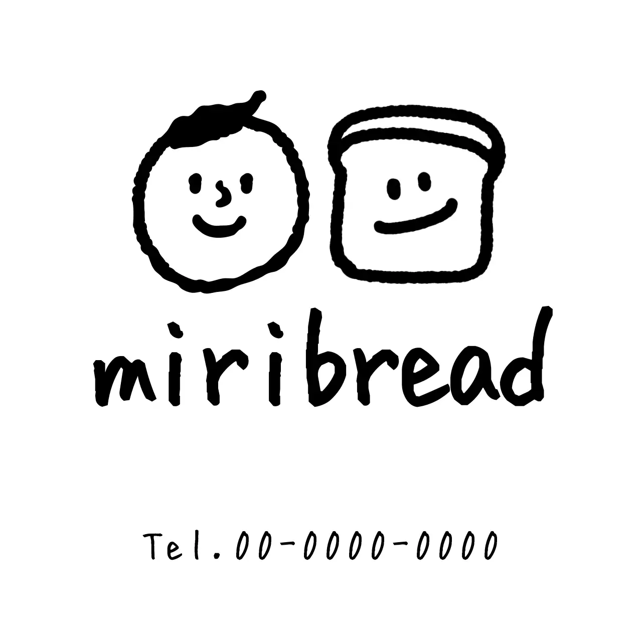 すっきりとしたかわいい人と食パンキャラクターのロゴスタイルのベーカリーの広報と情報案内