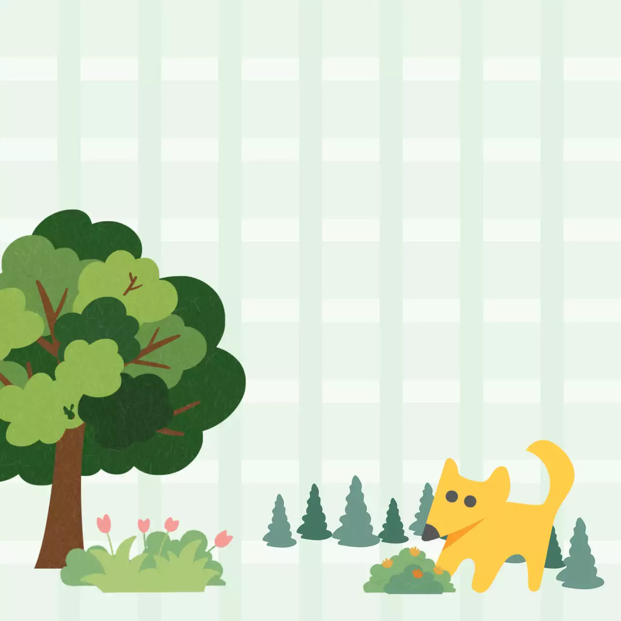 연두 아기자기한 여우가 있는 공원 엽서