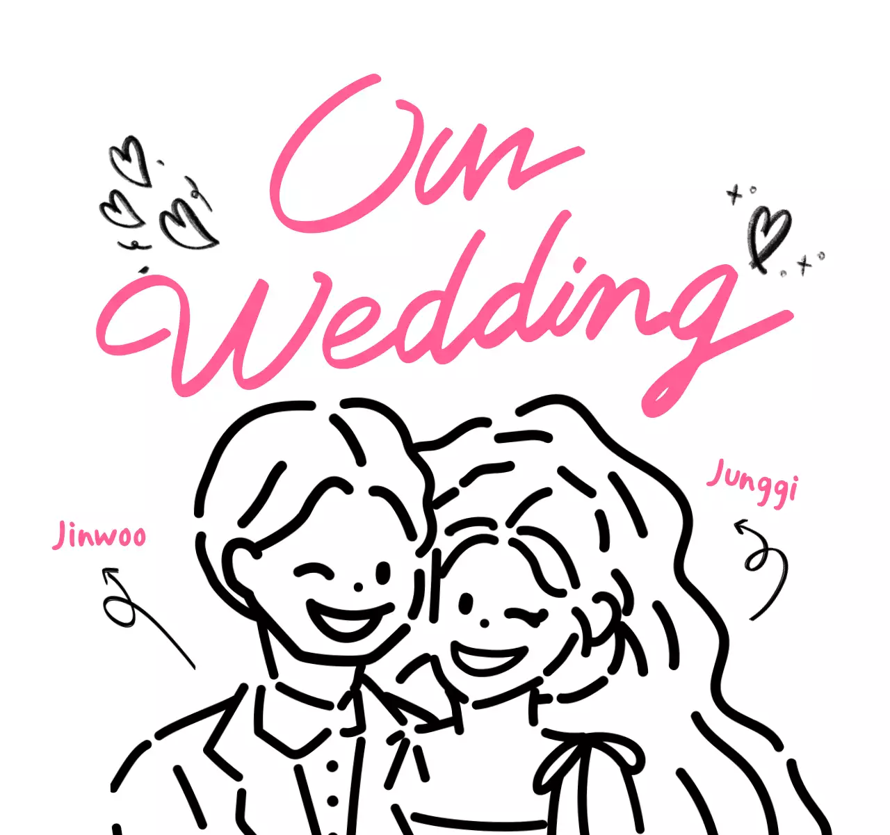 핑크 아기자기한 결혼 초대장