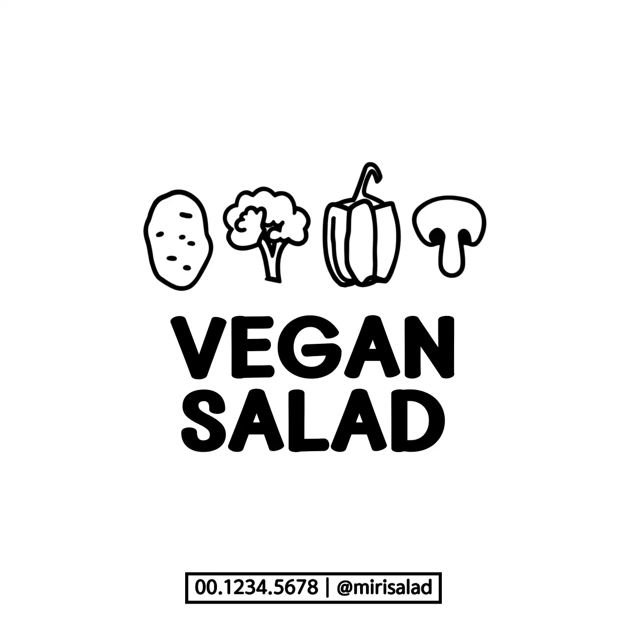 丸くてかわいい野菜イラストの組み合わせスタイルのサラダ屋さんの宣伝と情報案内