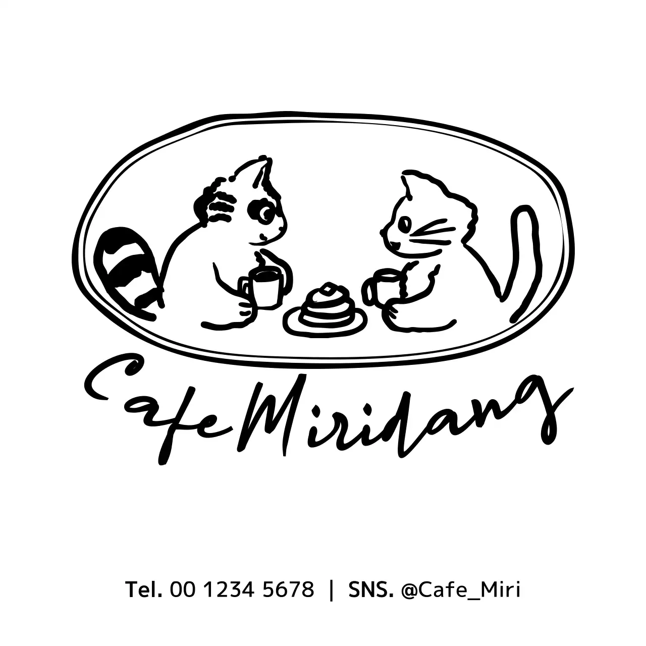 可愛くて感性豊かなアライグマと猫のキャラクターイラスト風カフェの広報と情報案内