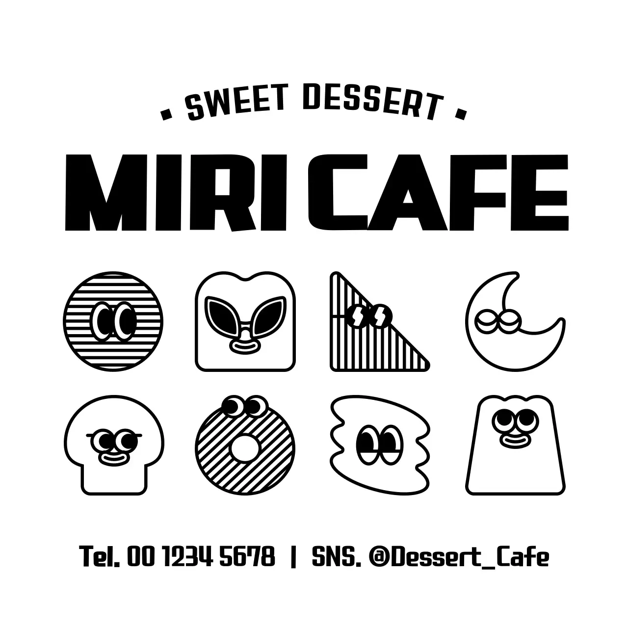 丸くてかわいいデザートキャラクターの組み合わせスタイルカフェの広報と情報案内