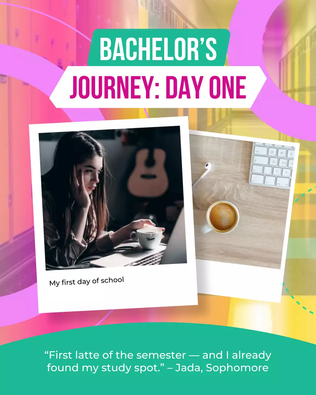 Blue Teal and Pink Back To School Photo School Social Media Template