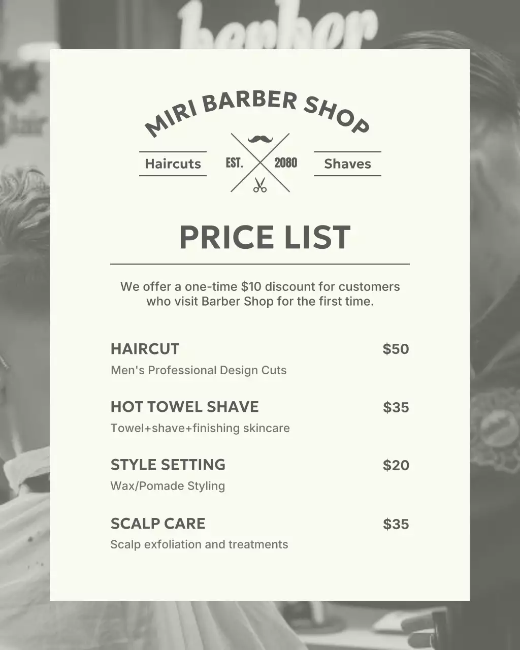beige classic barber menu