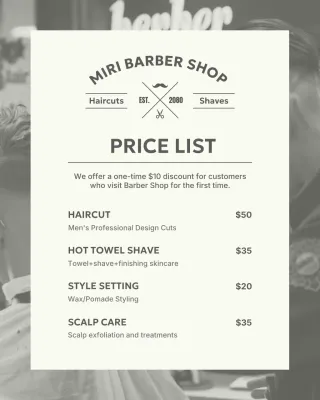 beige classic barber menu