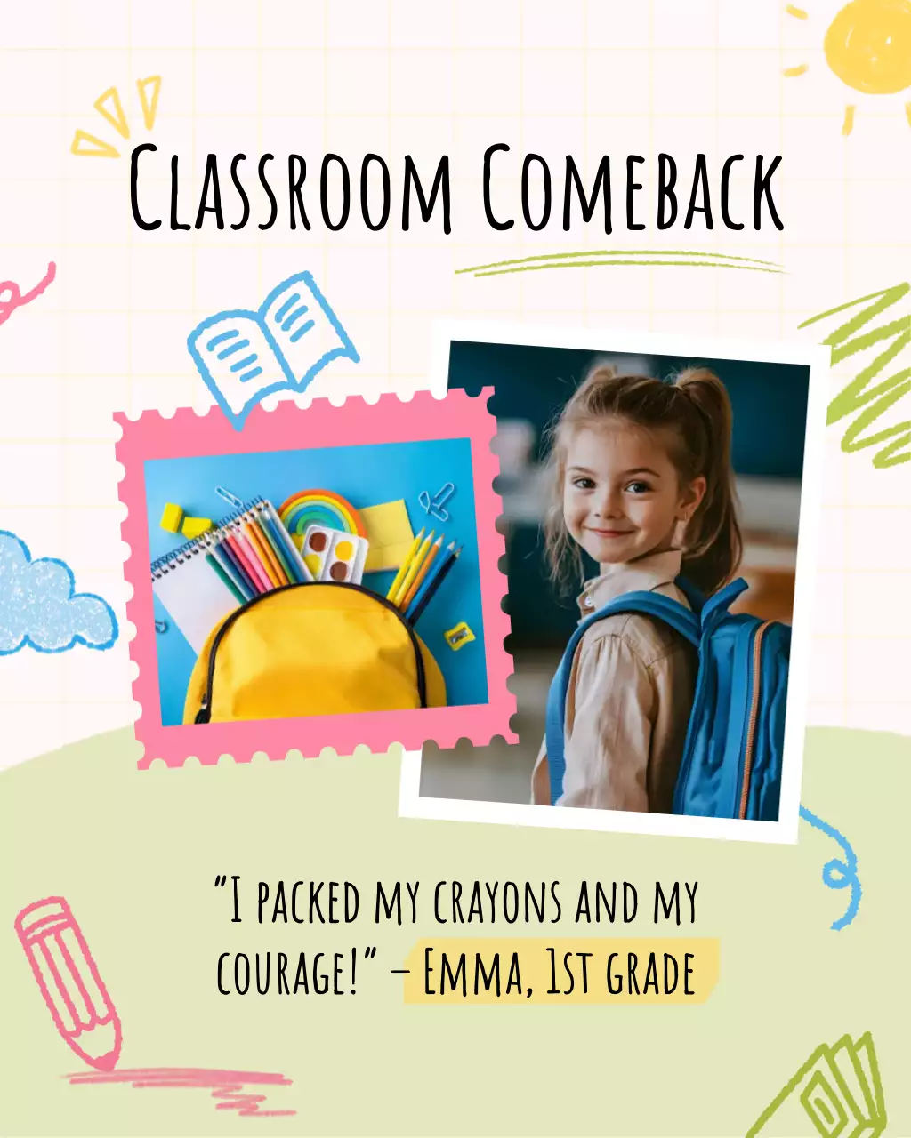 Cream Light Green Elementary School Back To School Photo School Social Media Template