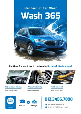 Promosi iklan cuci mobil modern berwarna biru