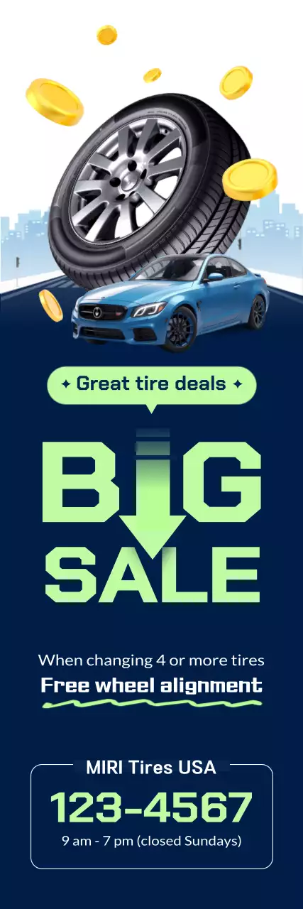 promoção de venda de pneus modernos azuis