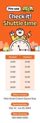 anúncio do horário do ônibus espacial retrô laranja