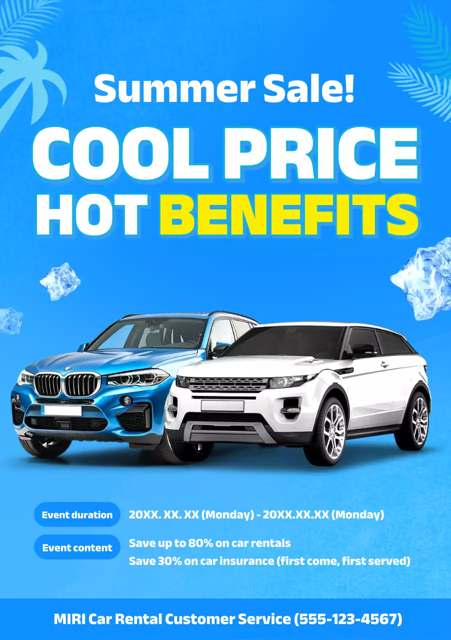 promosi penyewaan mobil modern berwarna biru