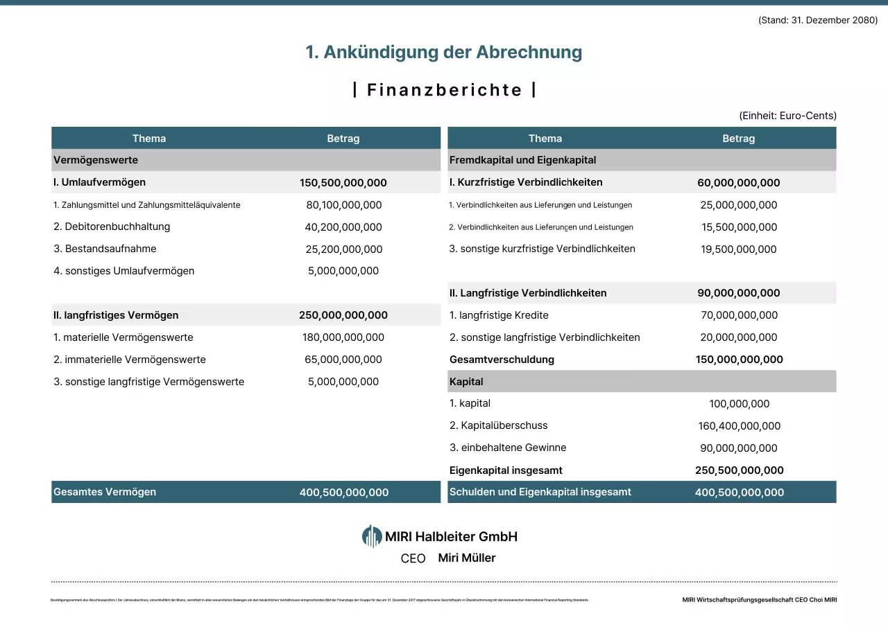 Blue Clean Finanzbericht Informationsübermittlung