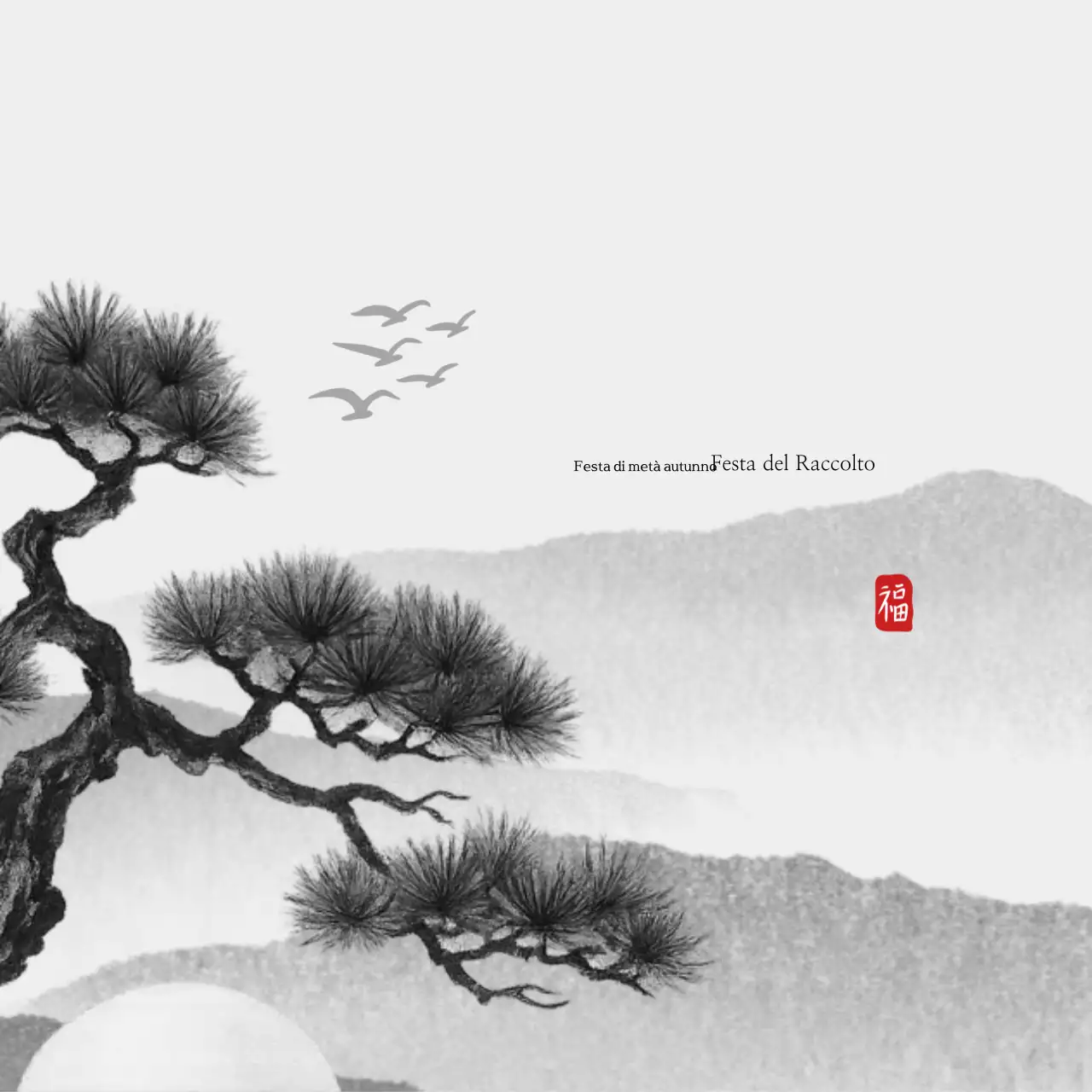 Cartolina autunnale tradizionale in bianco e nero