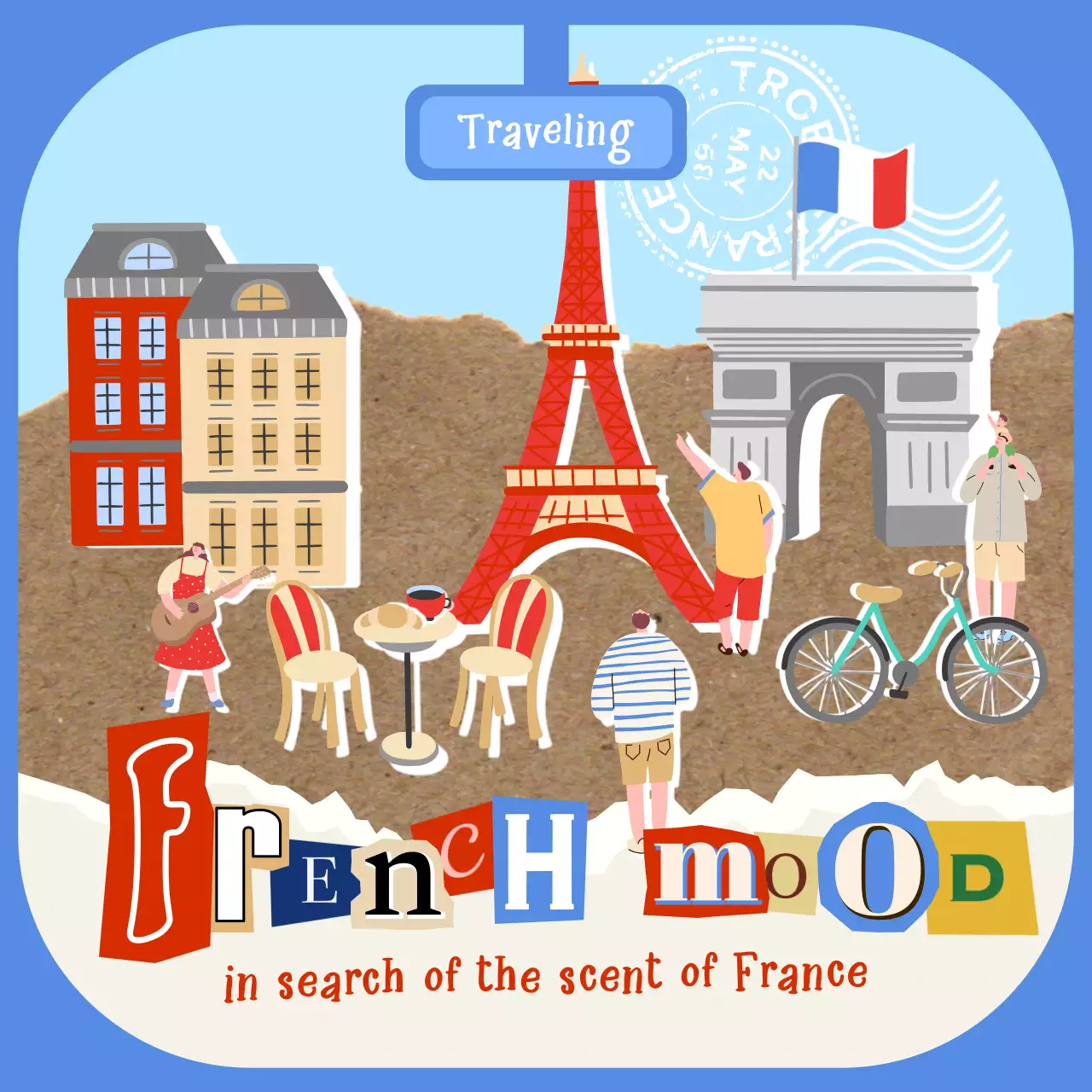 하늘색 레트로 여행 광고