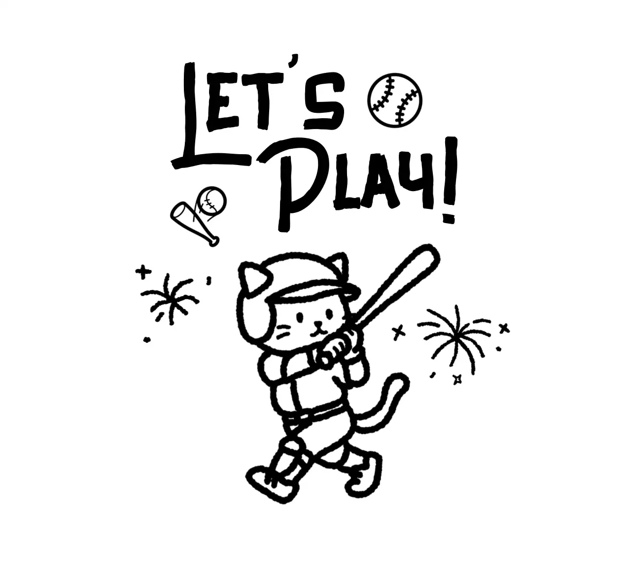 白黒 かわいい 野球 ポスター スポーツイラスト