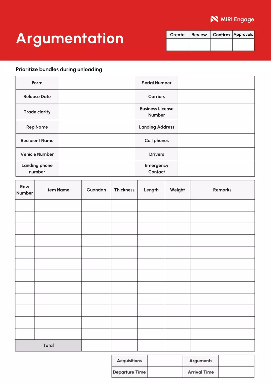 Red professional logistics document form