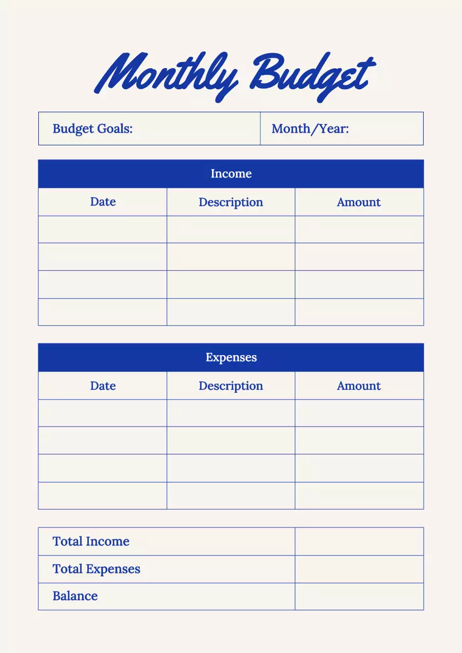 블루 미니멀리스트 예산 플래너