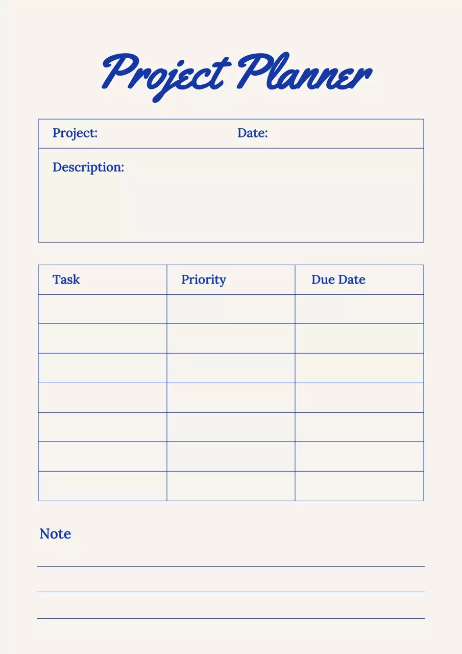 블루 미니멀리스트 프로젝트 플래너