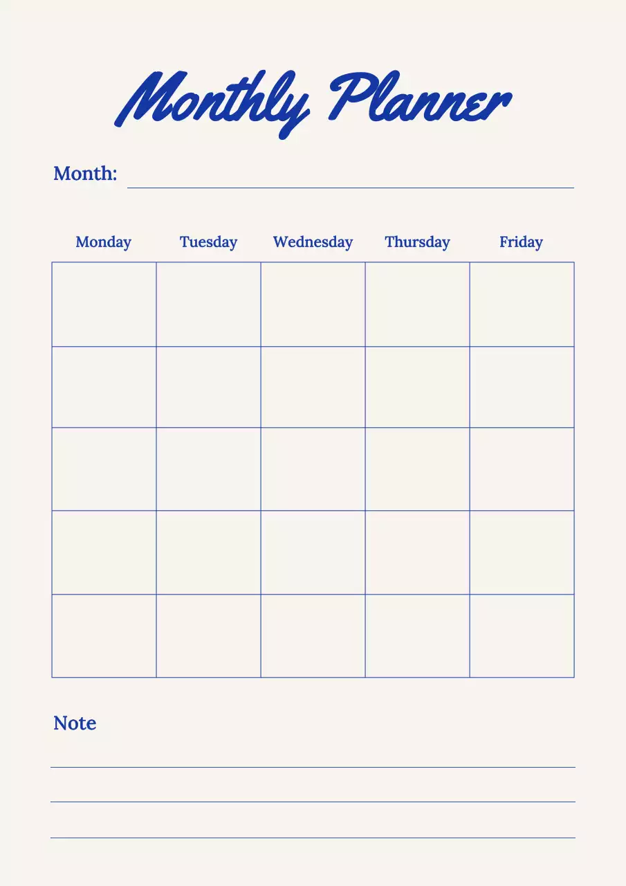 블루 미니멀리스트 월간 플래너